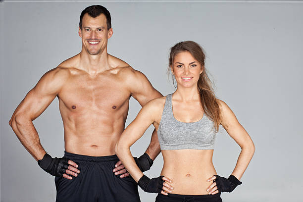 Fitness Team smiling at camera stock photo