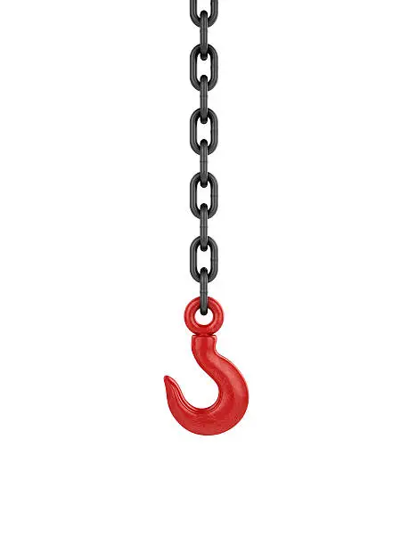 Chain and red hook isolated on white background