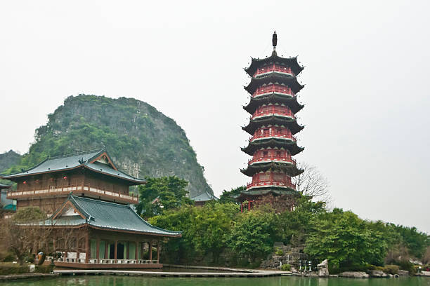istock Ancient Pagoda and Building beside Li River, Guilin, China 467294854