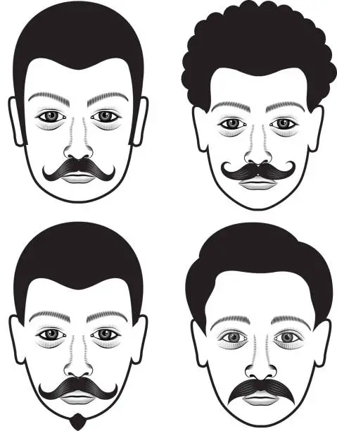 Vector illustration of Human Faces Hair & Facial Style Set