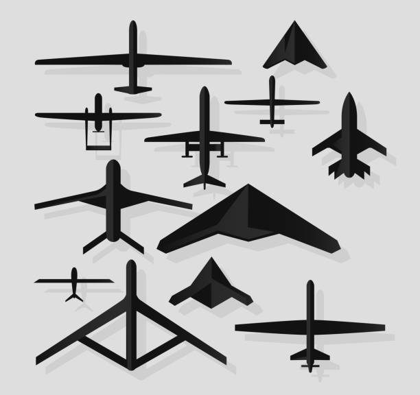 illustrations, cliparts, dessins animés et icônes de bourdonnement transport aérien avec drones types ensemble - drone militaire