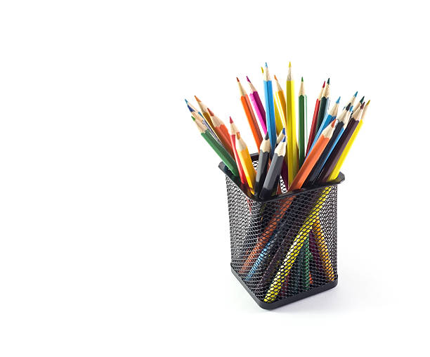 istock Color pencils isolated on white background, selective focus 467296016
