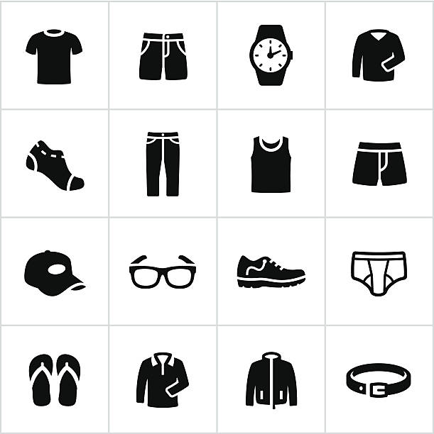 ilustraciones, imágenes clip art, dibujos animados e iconos de stock de caballero informal iconos de ropa - t shirt shirt clothing garment