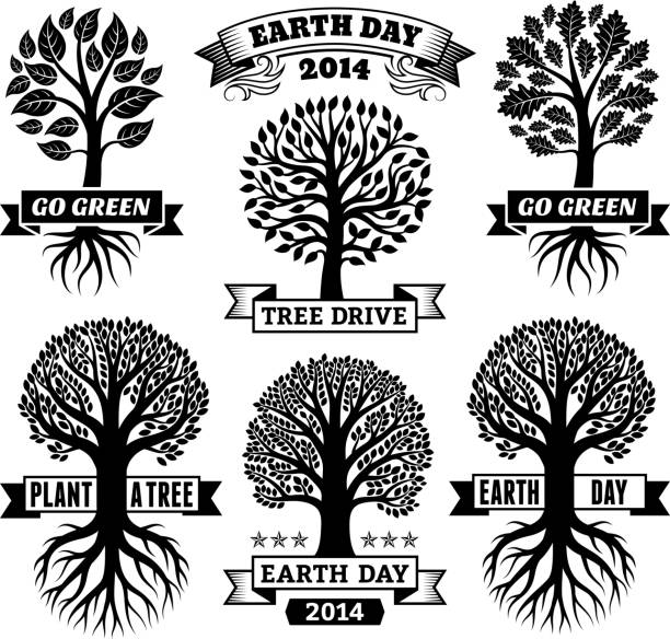 ilustrações de stock, clip art, desenhos animados e ícones de dia da terra royalty free vector com árvore banners & emblemas - earth day banner placard green