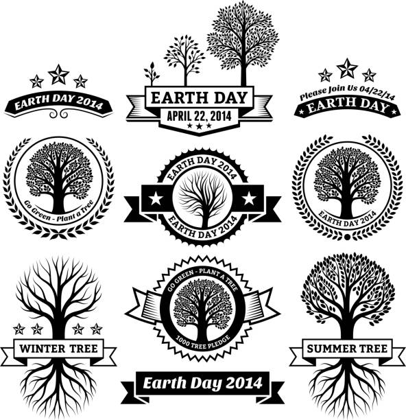 ilustrações de stock, clip art, desenhos animados e ícones de dia da terra royalty free vector com árvore banners & emblemas - earth day banner placard green