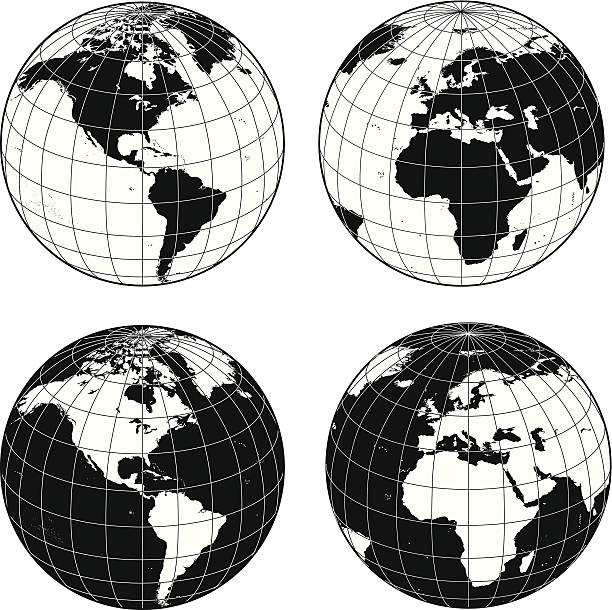 Earths with longitude and latitue grid lines vector art illustration