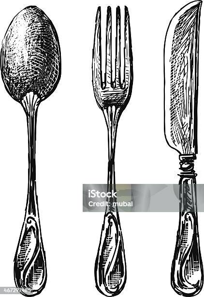 Столовый Прибор — стоковая векторная графика и другие изображения на тему Вилка - Вилка, Столовое серебро, Столовый нож