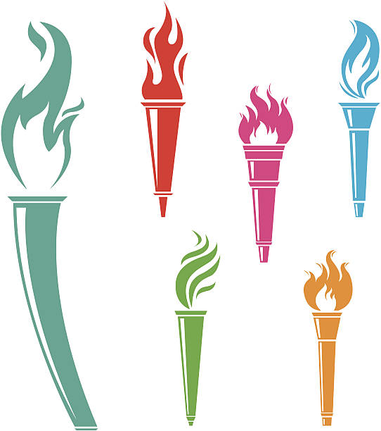 ilustrações de stock, clip art, desenhos animados e ícones de tochas - flaming torch fire flame sport torch