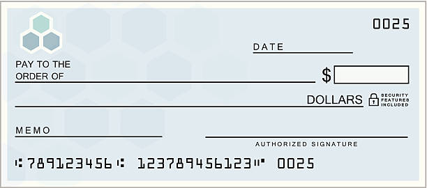 stockillustraties, clipart, cartoons en iconen met blue blank check - cheque