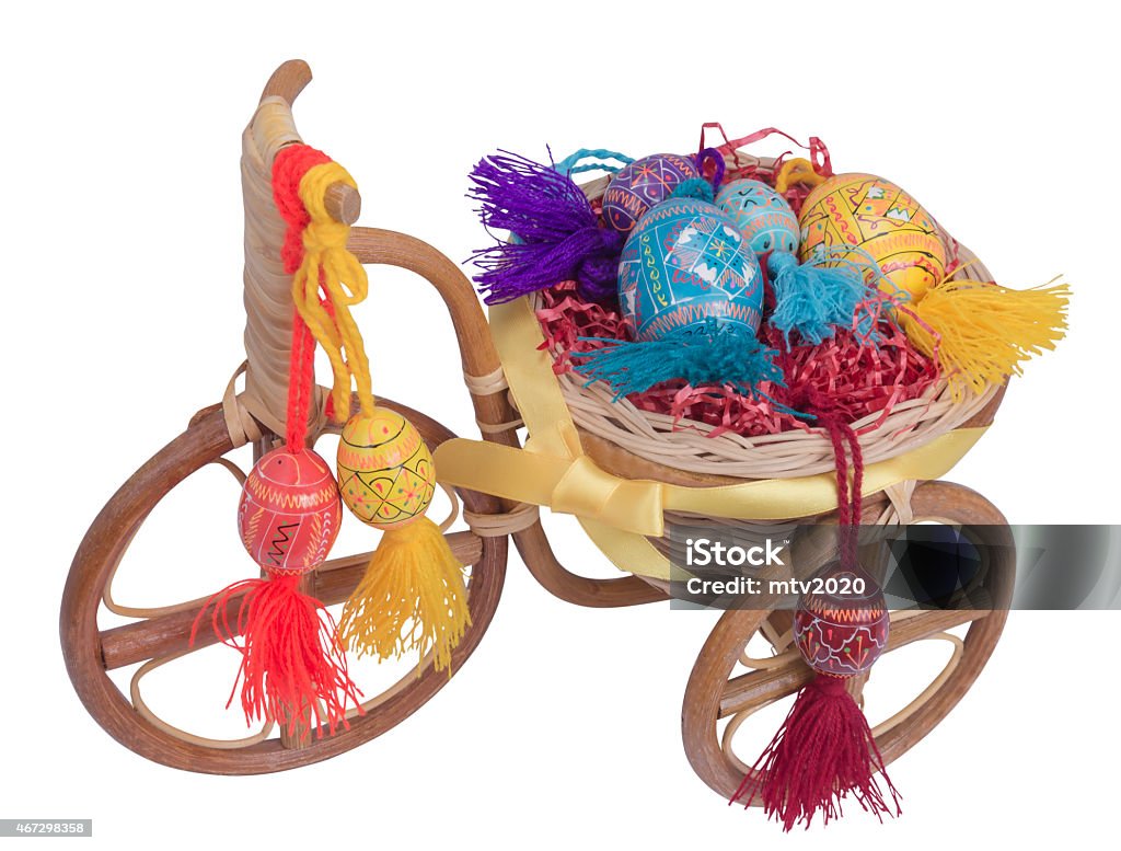 easter bike with eggs easter bike with colors eggs with isolated white backgroud 2015 Stock Photo