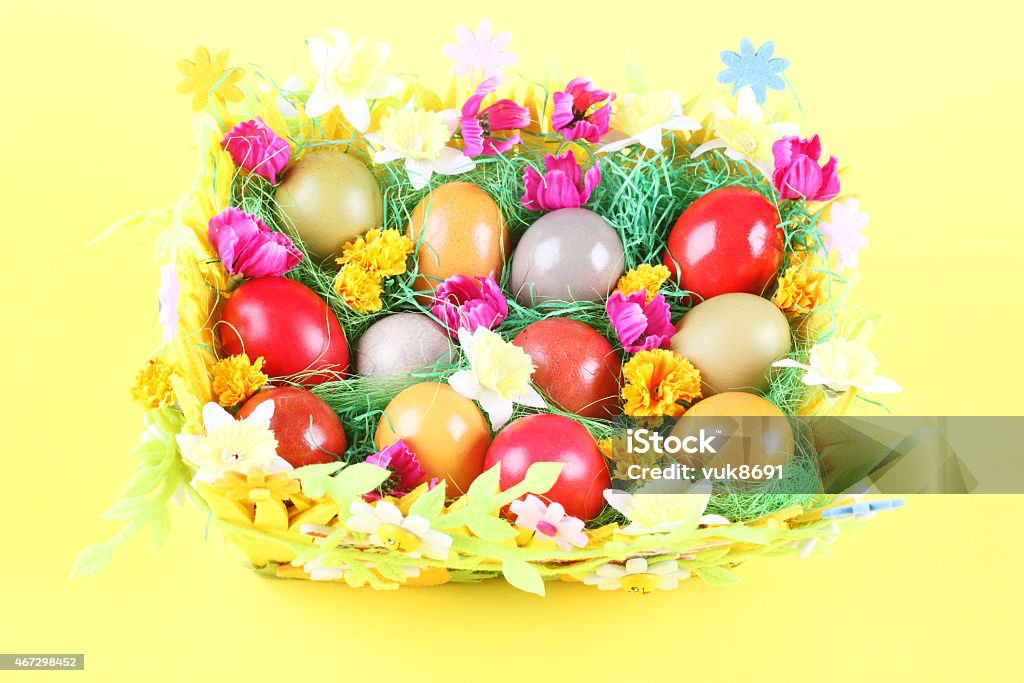 Easter Eggs Easter eggs on yellow background 2015 Stock Photo