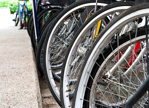 istock Close up of bicycle wheels 467298572
