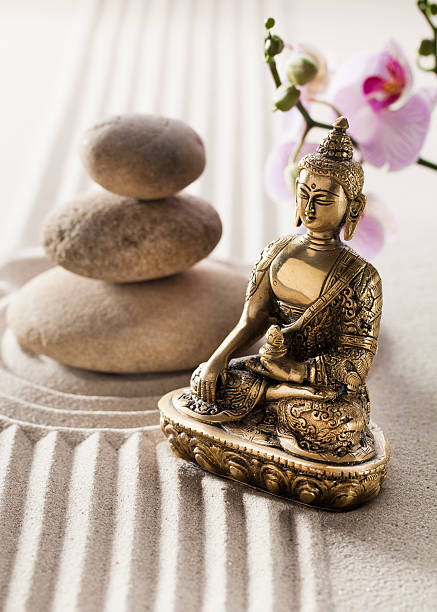 istock Zen, Buddha and flower in sand. 467300627