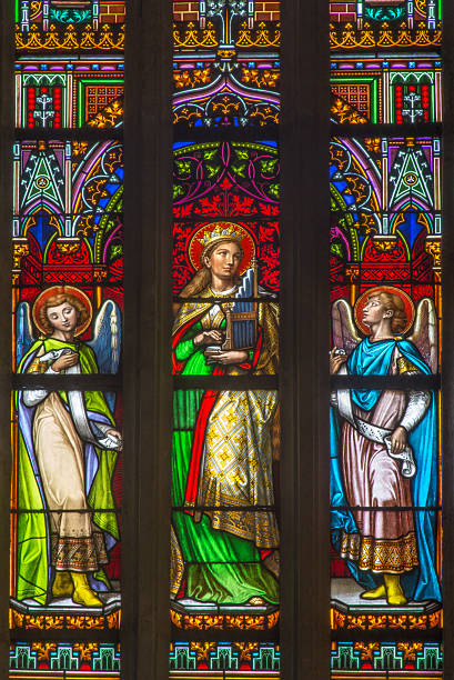 istock Bratislava - Saint Cecilia on windowpane from cathedral 467300841