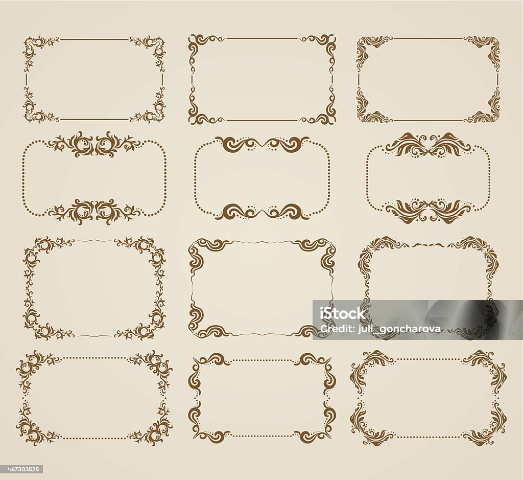 decorative frame Vector set of decorative ornate border and frame with floral elements for invitations. Page decoration. Geographical Border stock vector