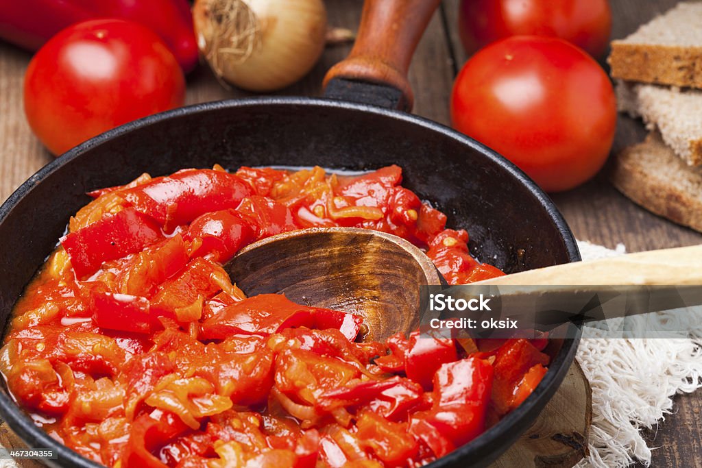 letcho letcho ingredients and dish in rustic pan Appetizer Stock Photo