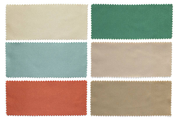 set of color fabric swatch samples texture on white background