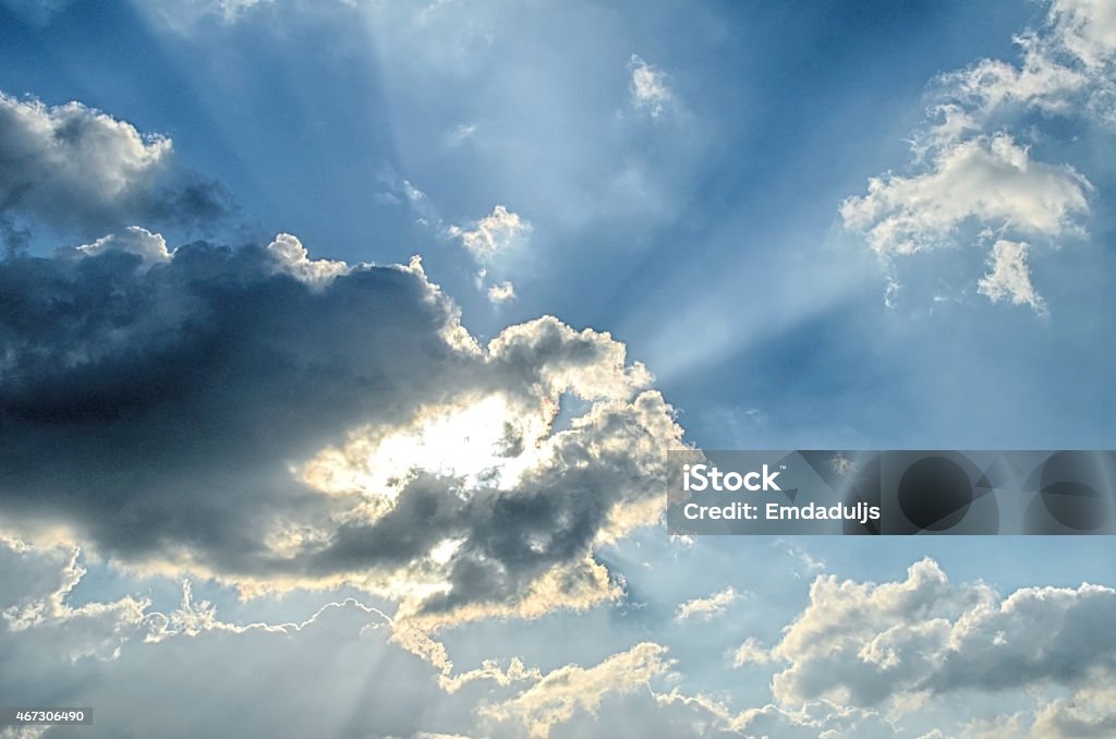 Blue sky with sun white cloud 2015 Stock Photo