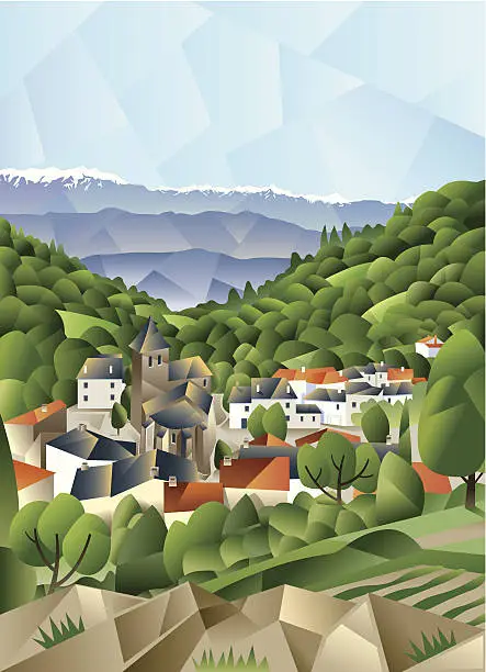 Vector illustration of Cubist French village