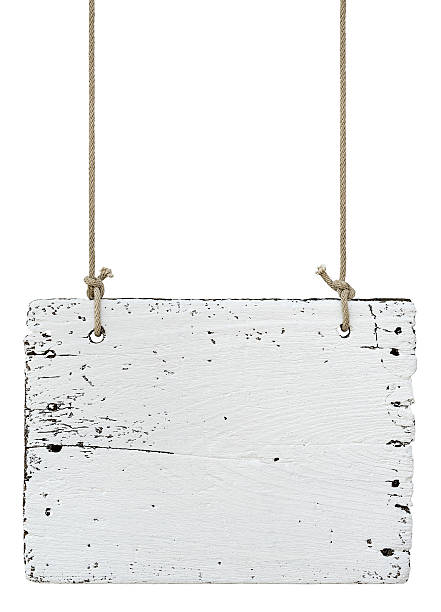 istock Old weathered white wood signboard. 467309005