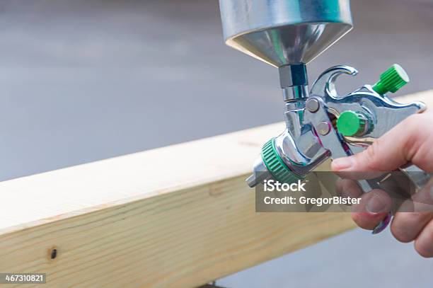 Spraying Wood Stock Photo - Download Image Now - Activity, Airbrush, Blue-collar Worker