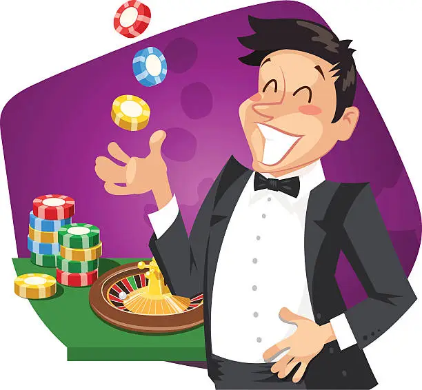 Vector illustration of Man play roulette in casino