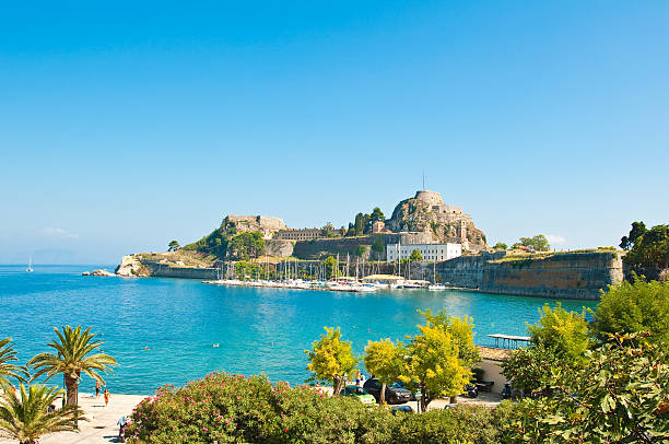 The Old Fortress of Corfu seen from the shore. Greece stock photo