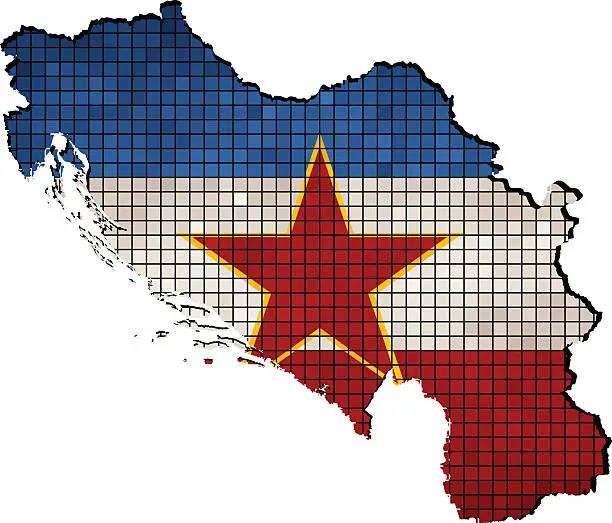 Vector illustration of Yugoslavia map with flag inside