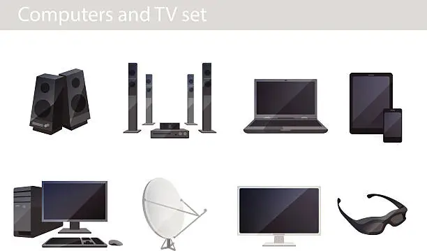 Vector illustration of Tv and computers electronics vector set