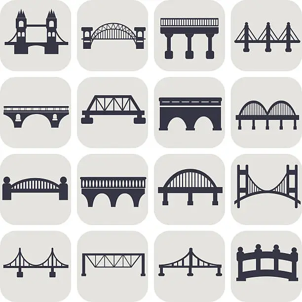 Vector illustration of Vector isolated bridges icons set