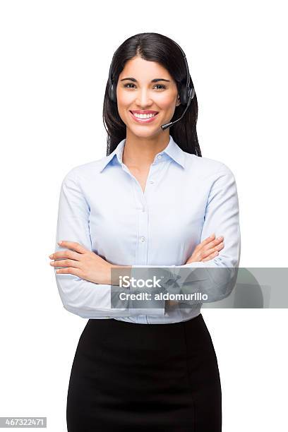 Latin Receptionist Stock Photo - Download Image Now - Customer Service Representative, Cut Out, Headset