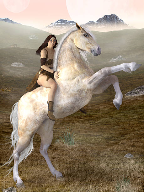 istock Barbarian Female on Horse 467322585