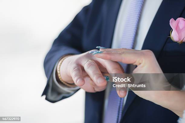 Bride Wears Ring To Bridegrooms Finger Brides Pov Stock Photo - Download Image Now