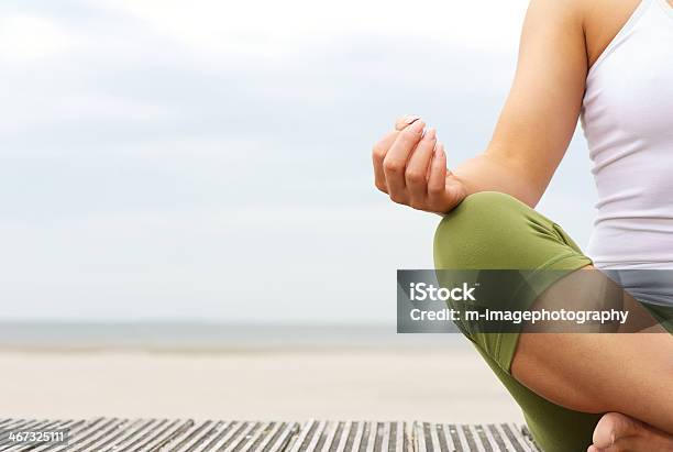 Portrait Of Female Yoga Hands At The Beach Stock Photo - Download Image Now - Beach, Breathing Exercise, One Woman Only