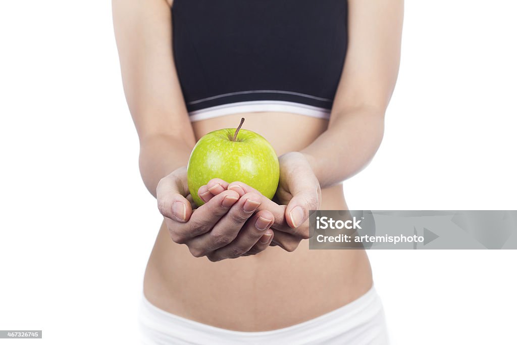 Healthy Woman Beautiful woman holding an apple  on white  background Adult Stock Photo