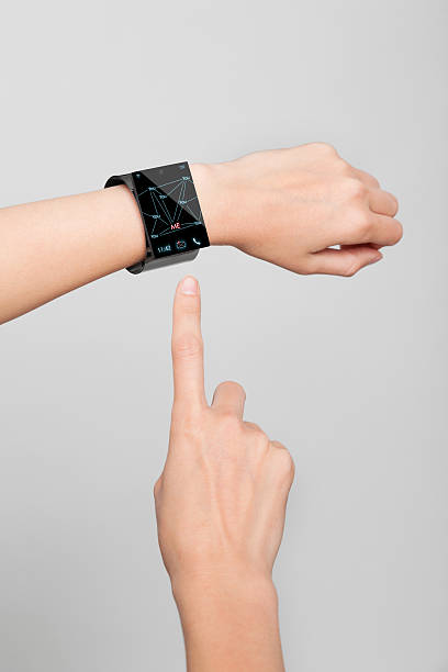 istock female wrist with a modern Internet Smart Watch 467328913