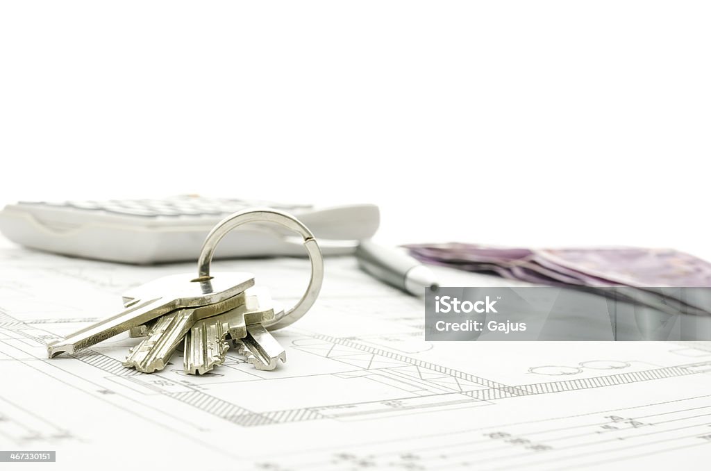 Huse tasti su blueprint - Foto stock royalty-free di Chiave