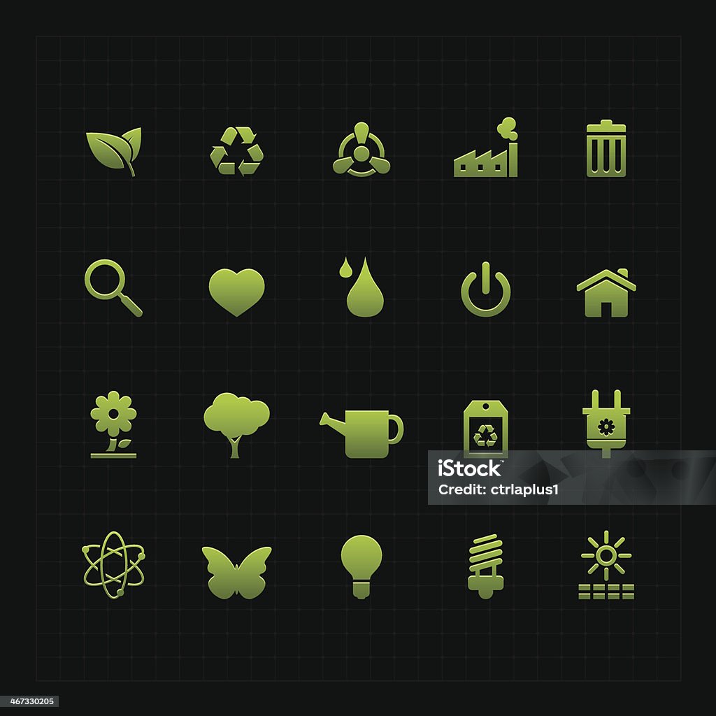 Зеленый ЭКО значок набор на темном фоне - Векторная графика Бабочка роялти-фри