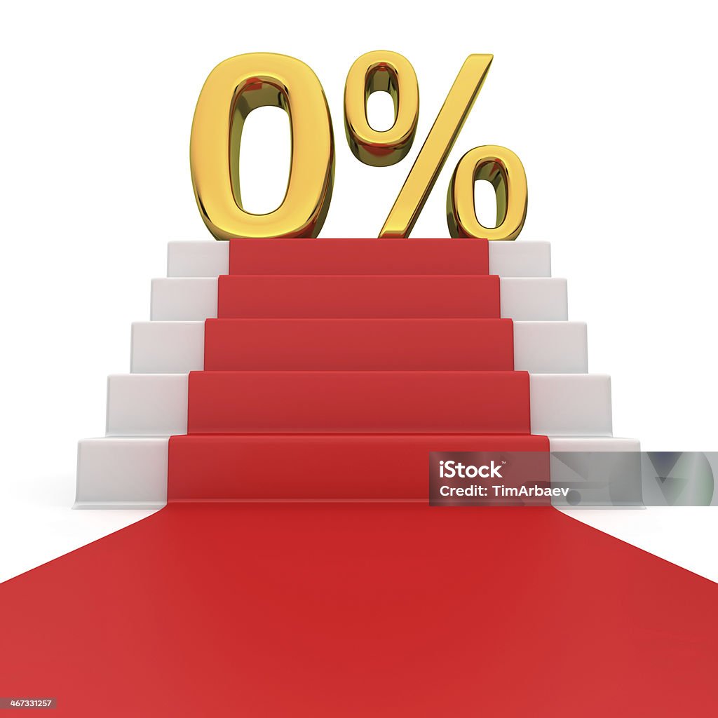 Zero percent on red carpet Golden zero percent on the podium with red carpet Credit Card Stock Photo