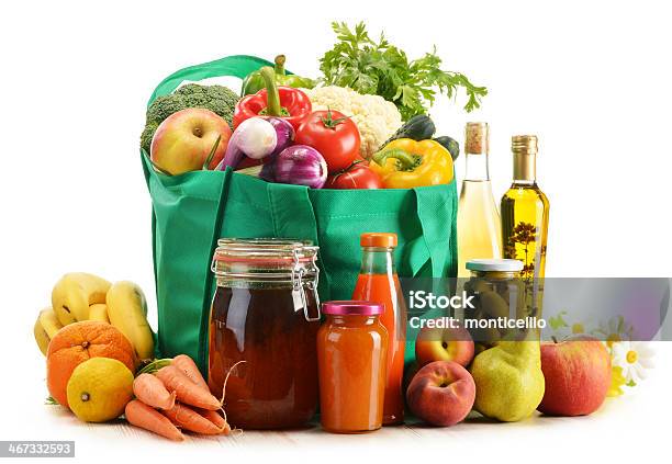 그린 쇼핑 매직기 각종 야채 과일 백색 0명에 대한 스톡 사진 및 기타 이미지 - 0명, 가방, 건강한 식생활