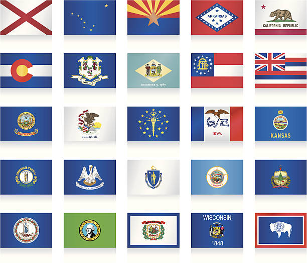 USA state flags collection Flags of the American states us state flag stock illustrations