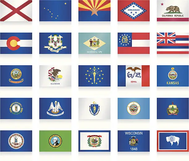 Vector illustration of USA state flags collection