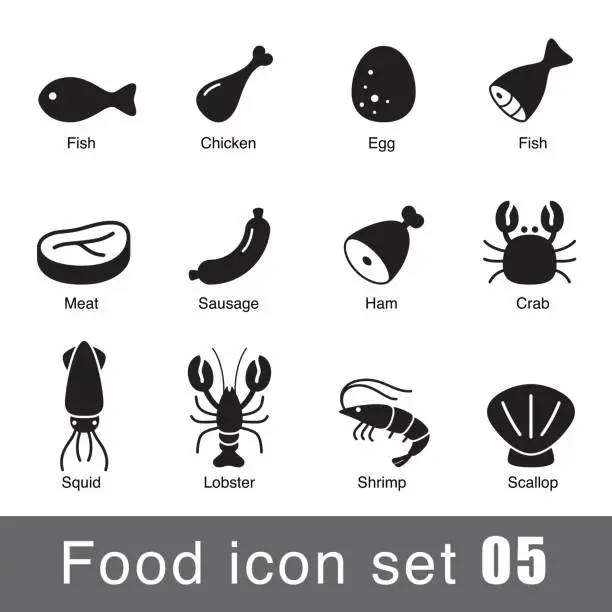 Vector illustration of Supermarket Food flat icon set design