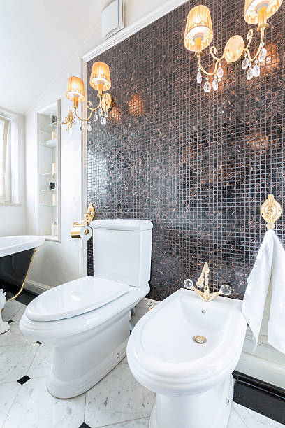 istock Crystal chandeliers in luxury toilet 467335788