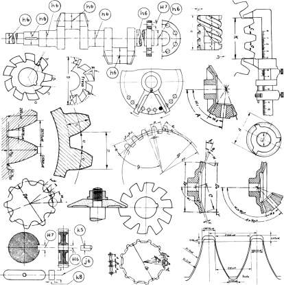 Several grunge technical vector drawing elements. 