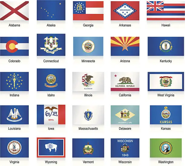 Vector illustration of USA states flags collection