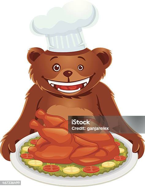 Медведь С Жареными Турция — стоковая векторная графика и другие изображения на тему Белое мясо - Белое мясо, Бурый медведь, Векторная графика