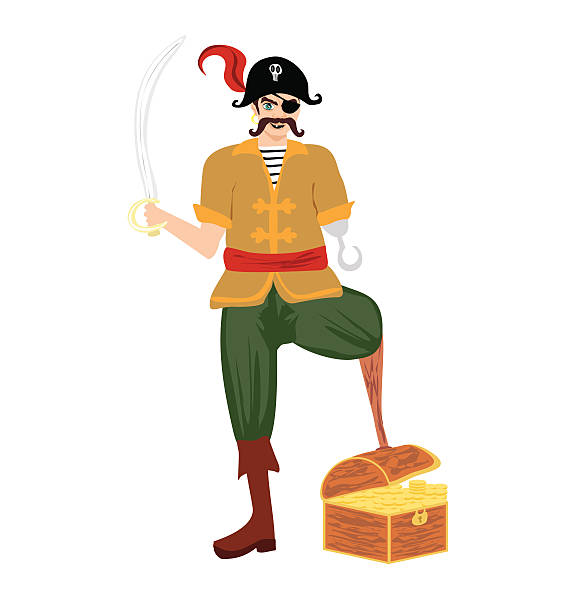 Pirate was standing holding a drawn sword vector art illustration