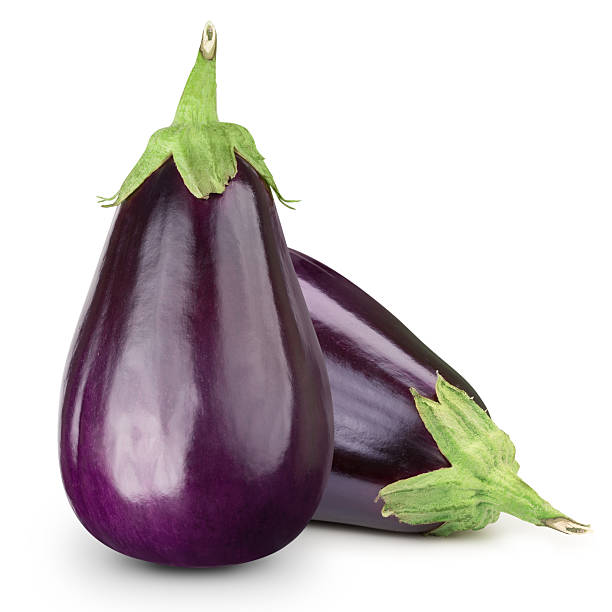 Two eggplants on white background Eggplant isolated on white aubergine stock pictures, royalty-free photos & images