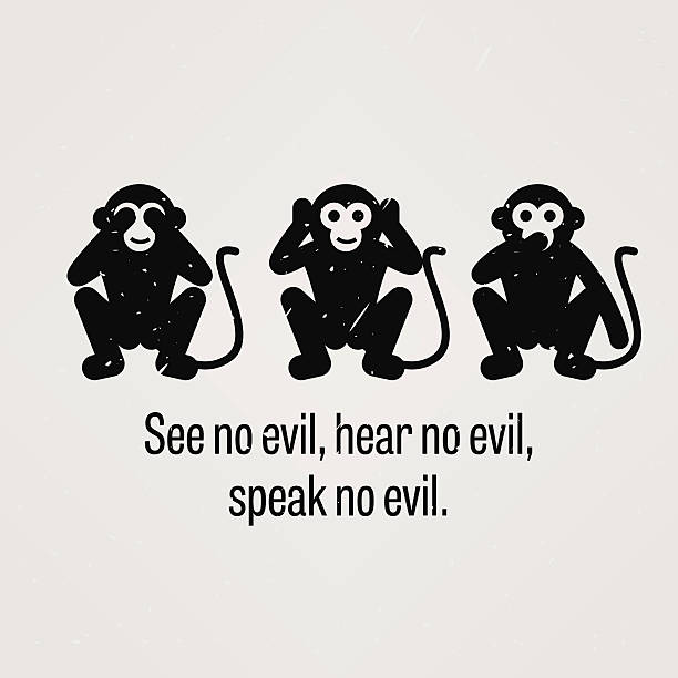 See no Evil, Hear no Evil, Speak no Evil A motivational and inspirational poster representing the proverb sayings, See No Evil, Hear No Evil, and Speak No Evil with simple monkey pictogram. monkey stock illustrations